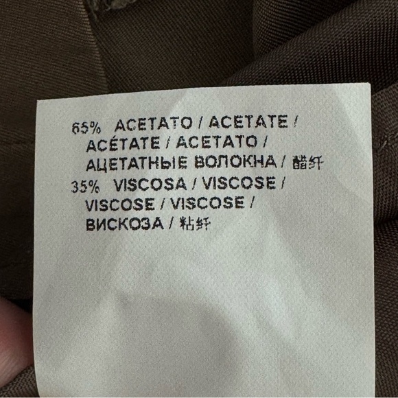 PINKO V-Neck Ruffle Olive Green Brown Sleeveless A-Line Dress Size 6 - Picture 11 of 16